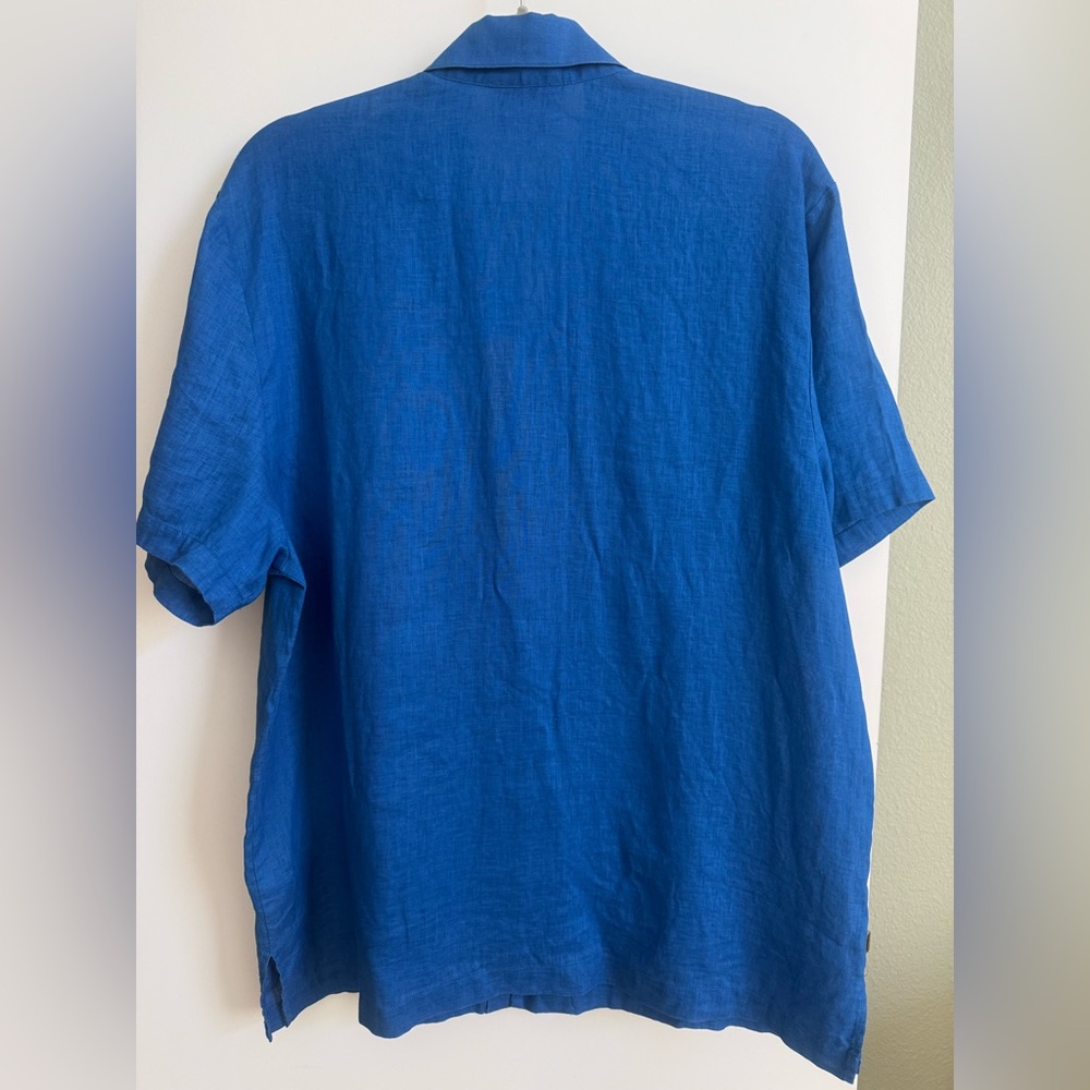 Solid & Striped Linen Camp Shirt Beach Coveup Large Lapis Blue - Picture 3 of 3